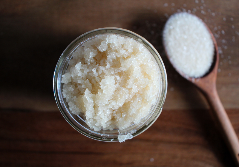 homemade sugar scrub in a jar