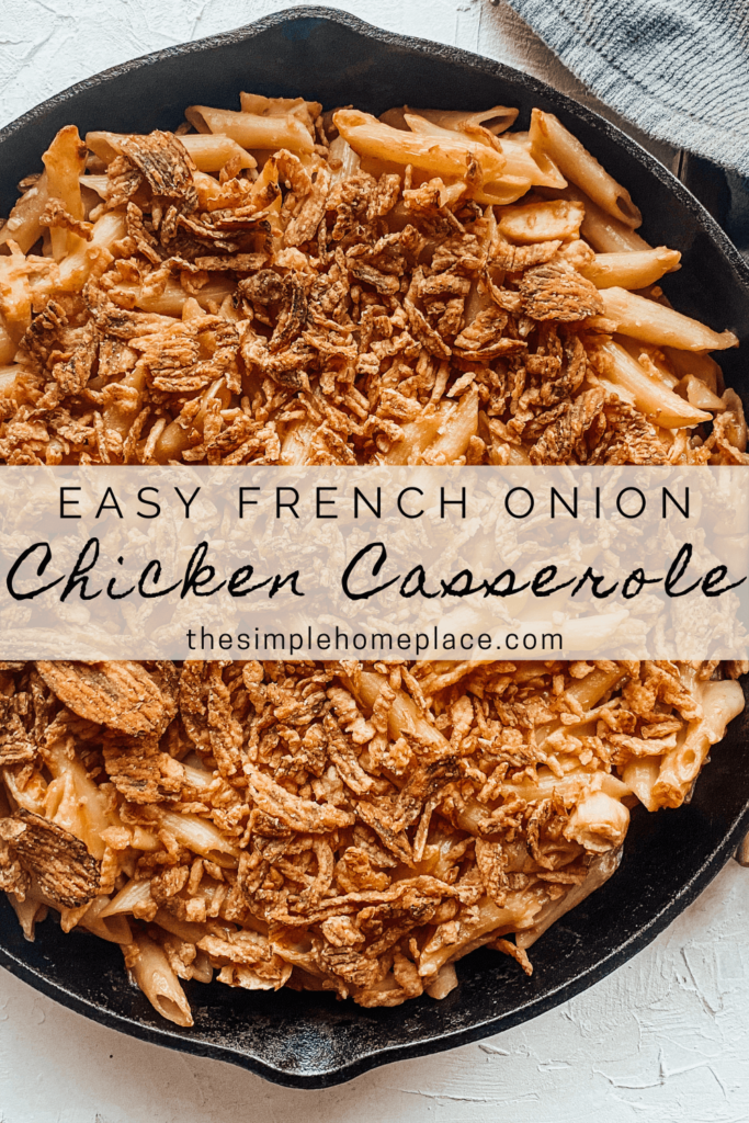 french onion casserole in a cast iron skillet