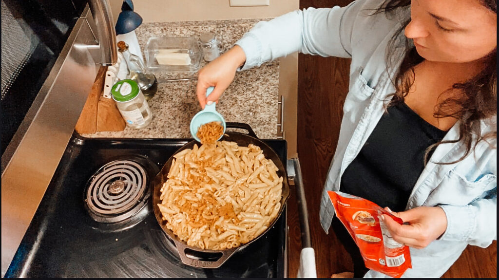 adding French fried onions