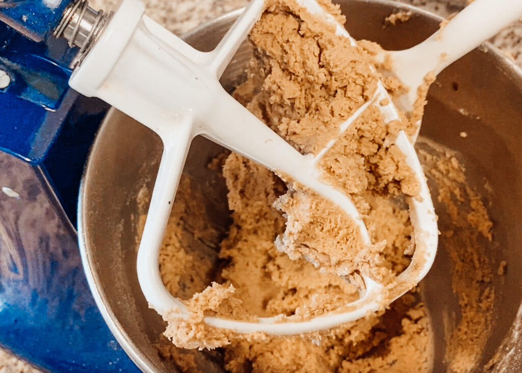 mixing cookie dough batter