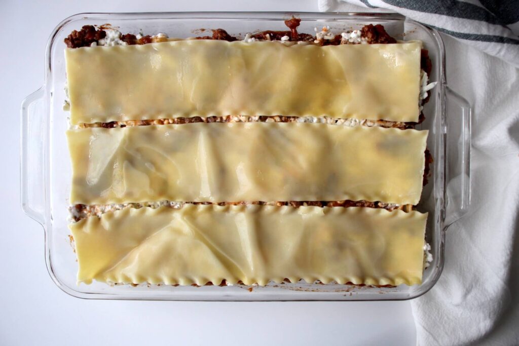 lasagna in a casserole dish