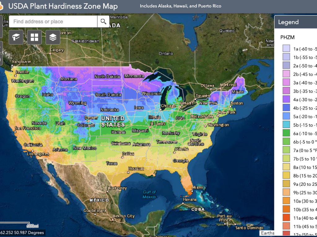 USDA plant hardiness zone map