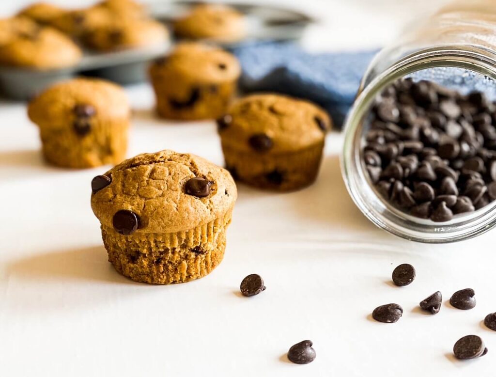 sourdough sweet potato muffins with chocolate chips